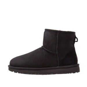 UGG Women's Classic Mini II Black 1016222-BLK Leather Boots with Shearling