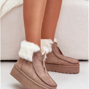 Step in style Women's Snow Boots Filiala 24891 Dark Beige Front Zip