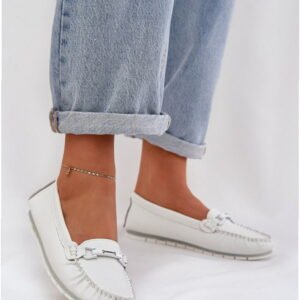 S.Barski Moccasins Model LR51-547 White Natural Leather
