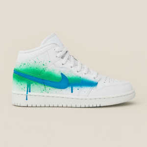 Air Jordan Mid – Custom Hand-Painted "Blue-Green Splash" Edition