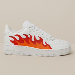 Nike Air Force 1 '07 Triple White CW2288-111 – Custom Hand-Painted "Red Flame" Edition