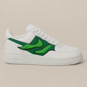 Nike Air Force 1 '07 Triple White CW2288-111 – Custom Hand-Painted "Green Wave" Edition